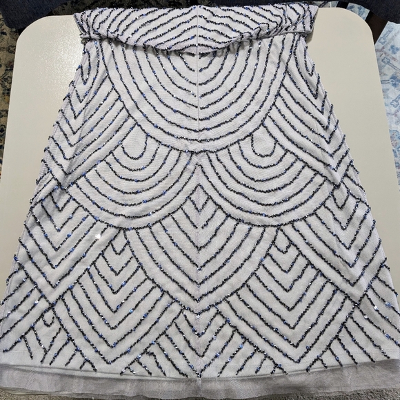 Adrianna Papell Grey Blue Blouson Beaded Sequined Cocktail Mini Dress US 8 - Picture 13 of 15